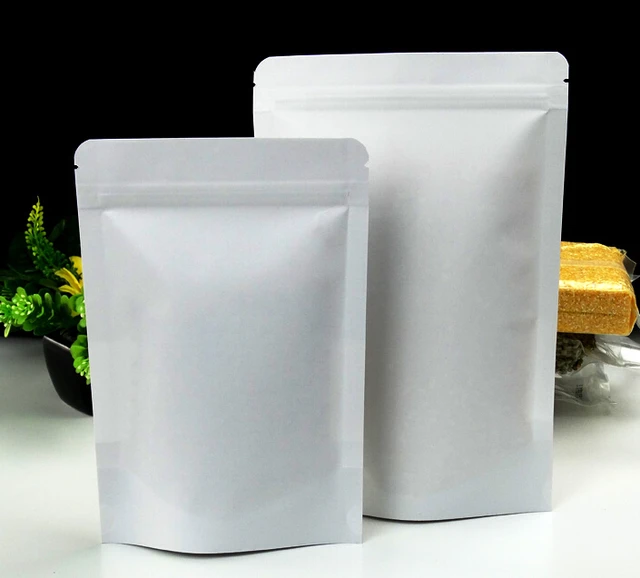 white paper stand up pouches, white paper food bag ziplock , rice