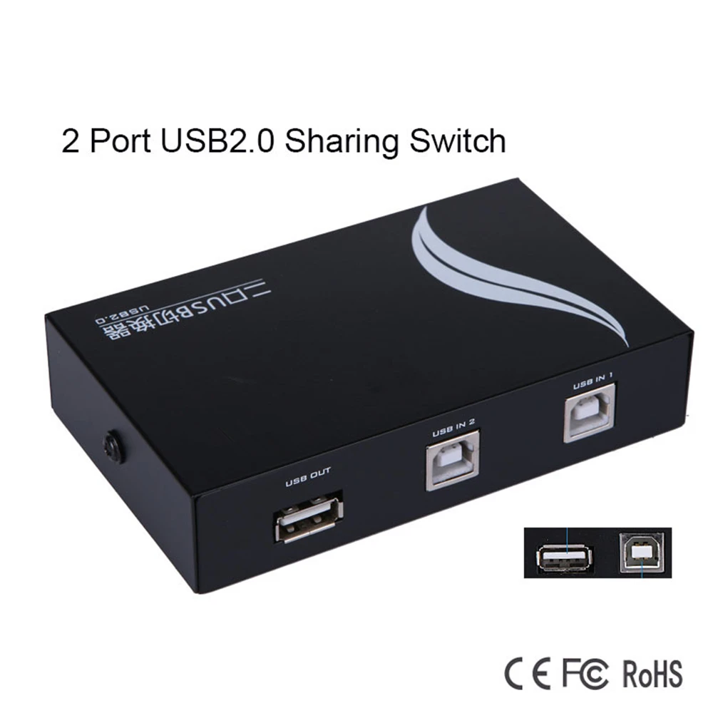 MT VIKI Push Button 2 Port USB 2.0 Printer Sharing Switcher Adapter Box