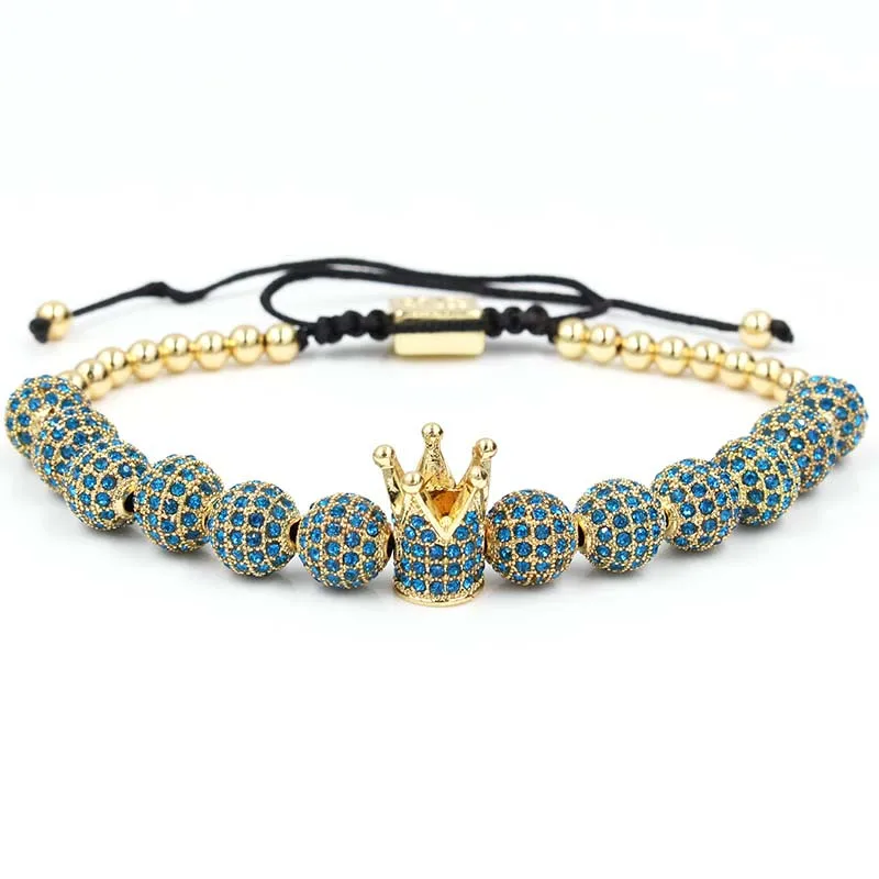 Wholesale fashion men bracelet jewelry Braiding Macrame CZ copper beads Crown Bracelets for women pulseira masculina bileklik