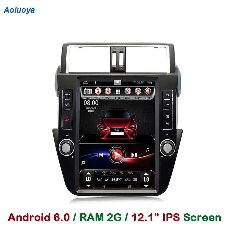 Aoluoya 12 1 дюймов четырехъядерный автомобильный dvd плеер Android 6 0 для Toyota PRADO 2014 2015 2016