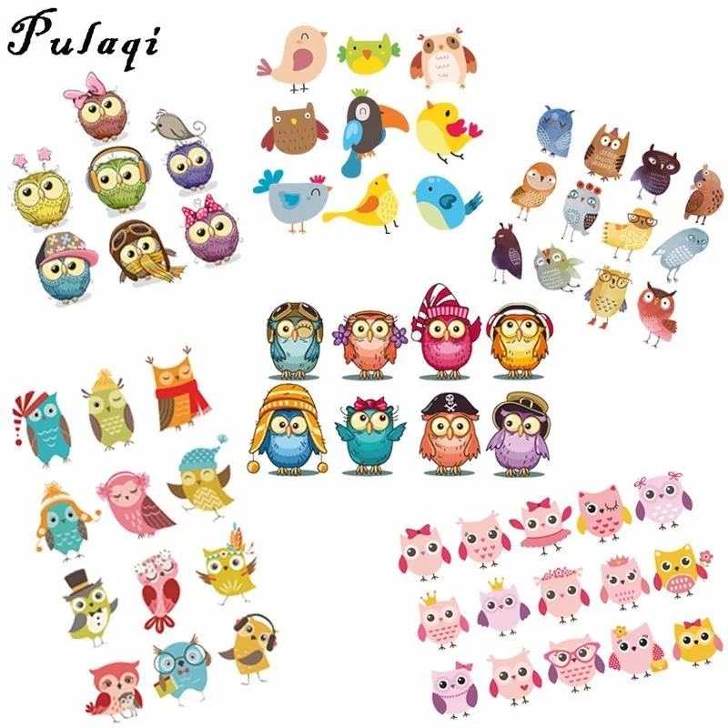 

Pulaqi Cartoon Owl Bird Heat Transfer Vinyl Iron On Patches Clothes Stickers For Cloth Sweater GradeA Thermal Transfer Sticker E