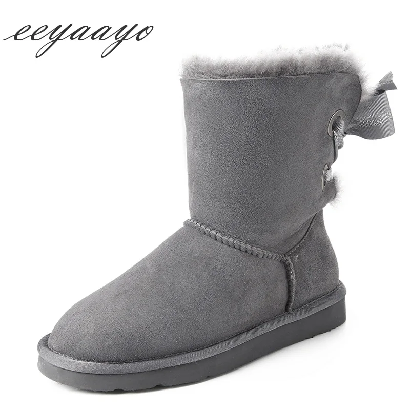 

2018 New Winter Shearling Women Ankle Boots Flats Heel Warm Wool Lining Real Sheepskin Fur Women Shoes Gray Short Snow Boots