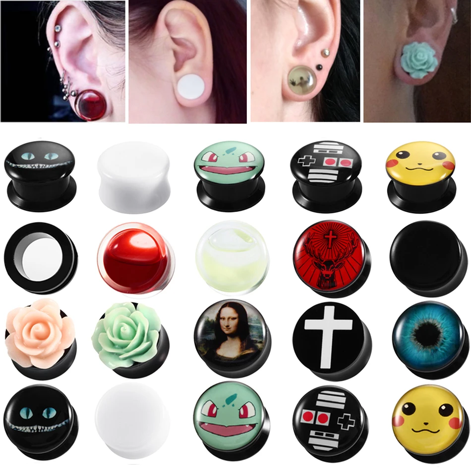2Pcs Acrylic Ear Plug Tunnels Cute Ear Expanders Screw Fit Ear Flesh Tunnel Gauges Piercing