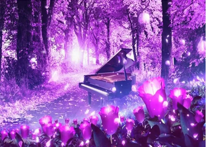 

zhuistar2018 new arts DIY 5D diamond embroidery cross stitch purple flowers pattern diamond painting piano rhinestone mosaic