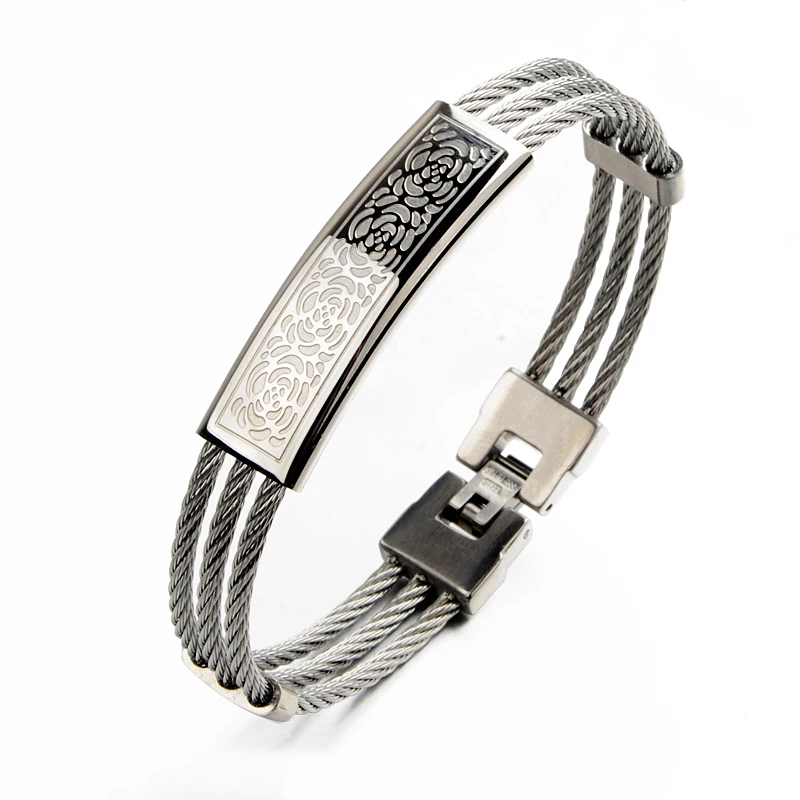 

10pcs/lot Unisex Bright 316L Stainless Steel Silver Color Nice Carving Wire Cable Bracelets Bangles Women Men