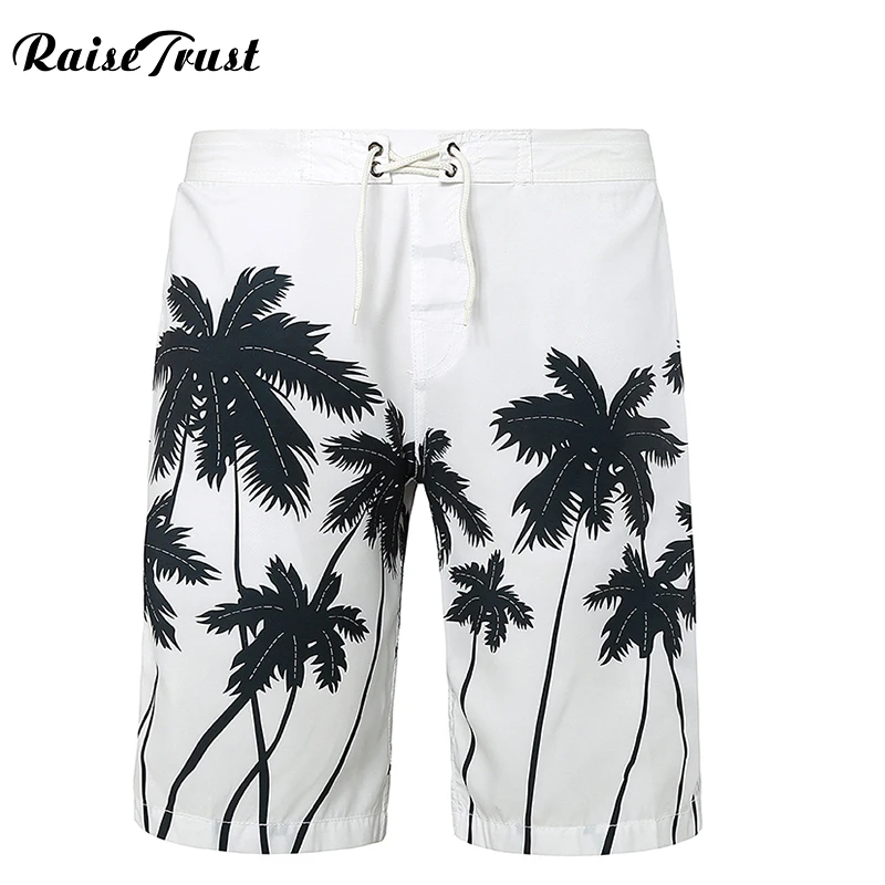 

Raise Trust Summer Men's Beach Shorts Fashion Solid Print Sea coconut tree Casual Swimwear Masculino Board Shorts Trunks T--2198
