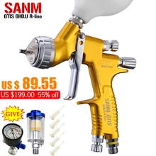 SANM GTIS HVLP 1.3mm nozzle Professional Car Paint Spray Gun Gravity-type Pneumatic Topcoat Spray Gun with Golden Forged Body