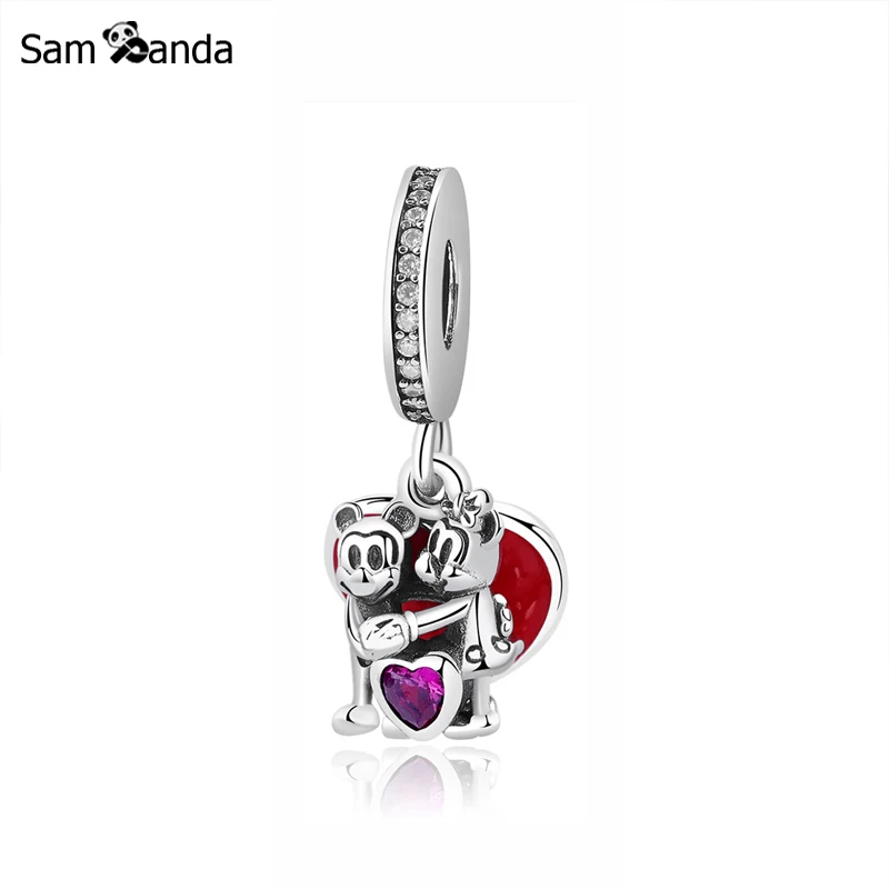 

Charms Fit Pandora Bracelet Sterling Silver 925 Original Mouse Love Heart Beads Jewelry Valentine's Day Pendant Charm