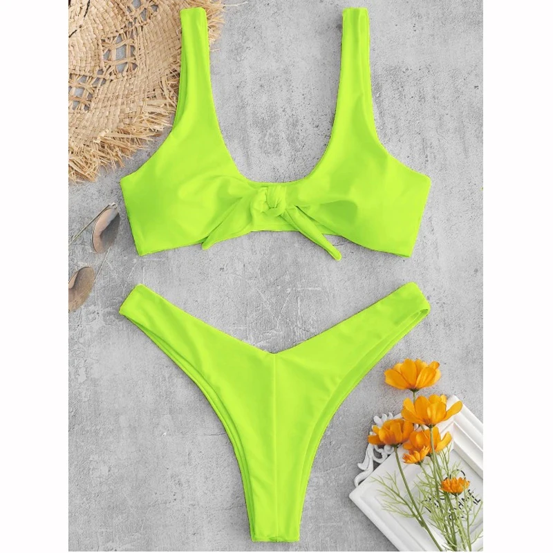 

Sexy Low Cut Swimwear Women Cute Bow Brazilian Bikini 2019 Summer Solid Beachwear Solid Bathing Suit Female Two Pieces Biquini