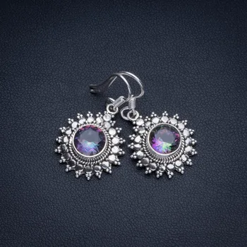 

Natural Mystical Topaz Boho Style 925 Sterling Silver Drop Earrings 1 1/4" R1963