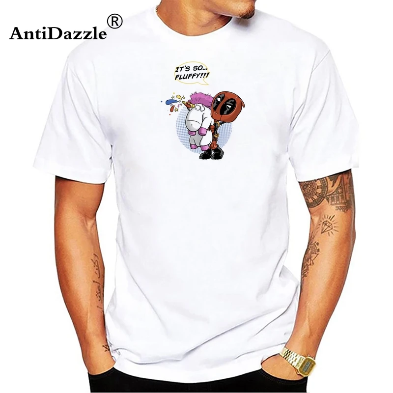 

Kawaii T-shirt Men Unicorn Deadpool American Cartoon Clothes Rainbow Character O-neck Printed Casual Camisa Masculina