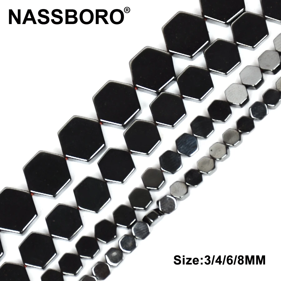 

Hexagon Natural Stone Hematite Beads Black Loose Spacer Stone Metal Beads For Jewelry Making DIY Craft Gift Wholesale NASSBORO
