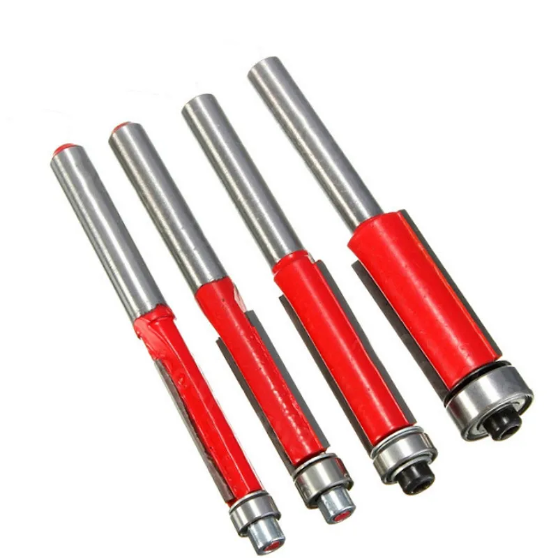 4pcs 1/4" Shank Double Bearing Trimming Cutter Double Edge Straight