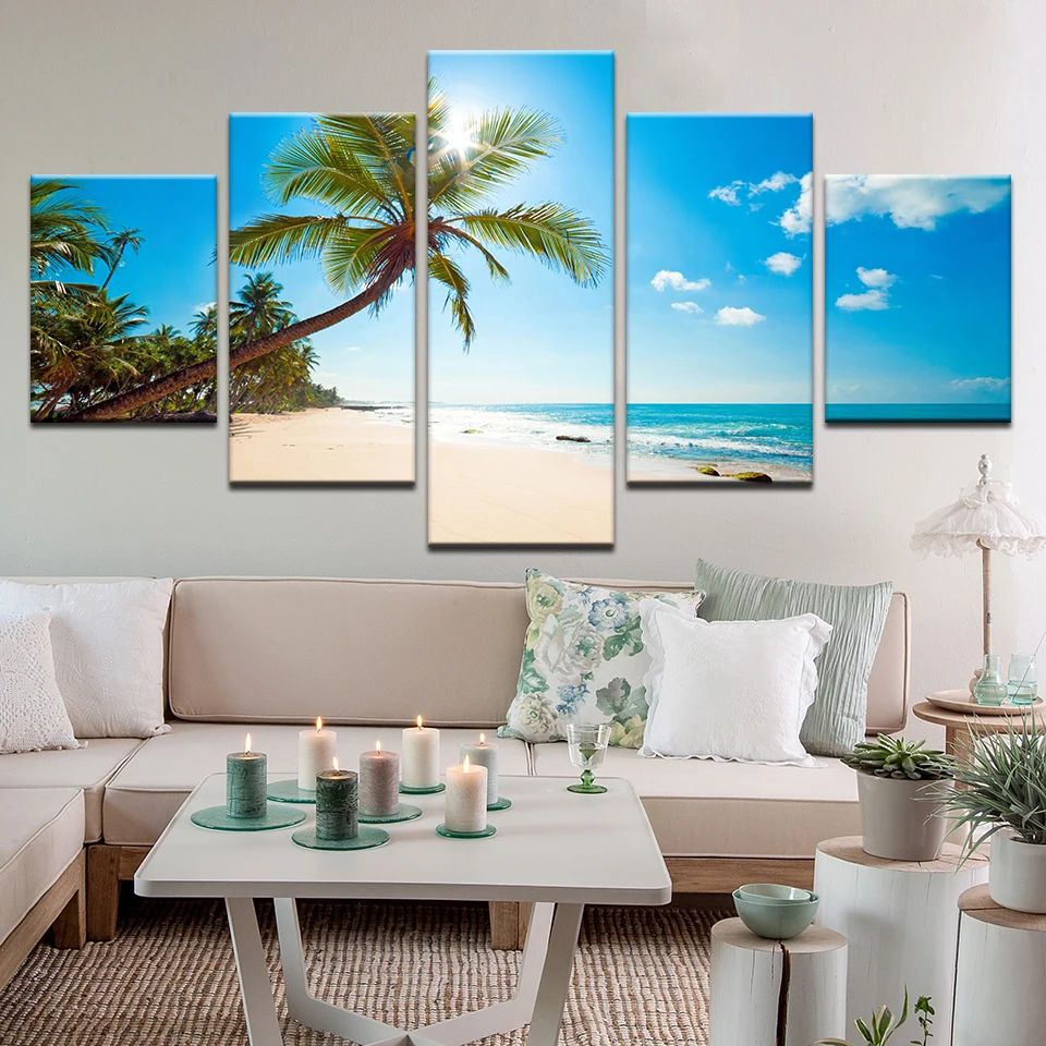 Wall Art Canvas Painting Beach Blue landscape Wall Pictures for Living