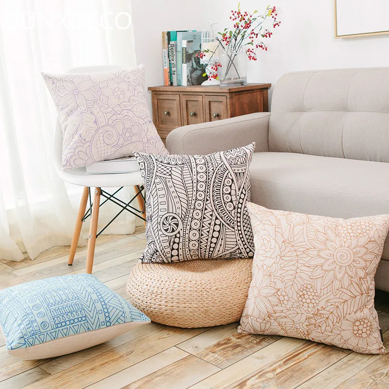 

DUNXDECO Cushion Cover Decorative Square Pillow Case Modern Simple Geometric Fresh Linen Cotton Coussin Home Office Sofa Deco