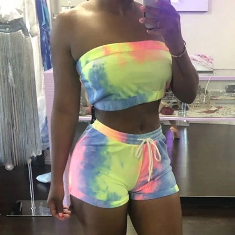 

Women Workout Clothes Crop Top and Shorts Sports Wear Sexy Stretchy Bodycon Fitness Yoga Sport Tie Dye Two Piece Pants Set 40761