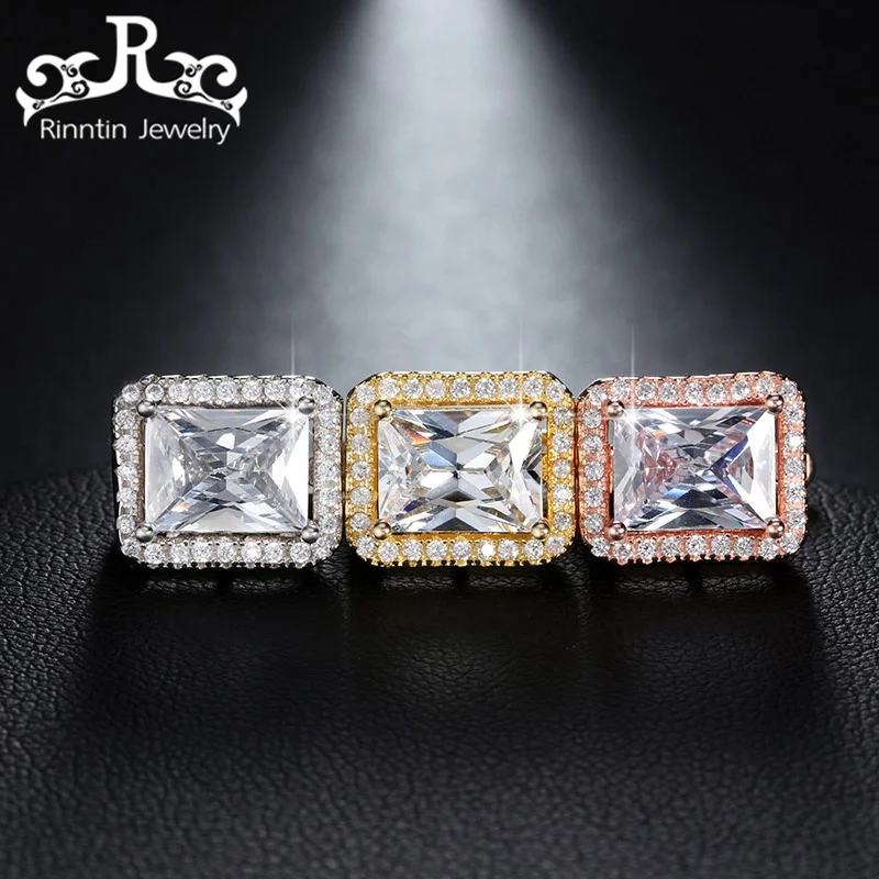 

Rinntin Stud Earring with Luxury Square AAA Austrian Cubic Zirconia 3 Colors Beautiful Female Earrings Jewels for Women DOE95
