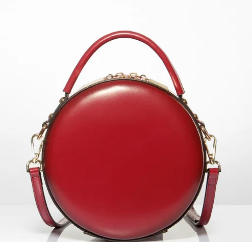

Famous Brand New Genuine Leather Luxury Small Round Handbag Retro Fashion Delicate Messenger Bag Mini Shoulder Bag Q070