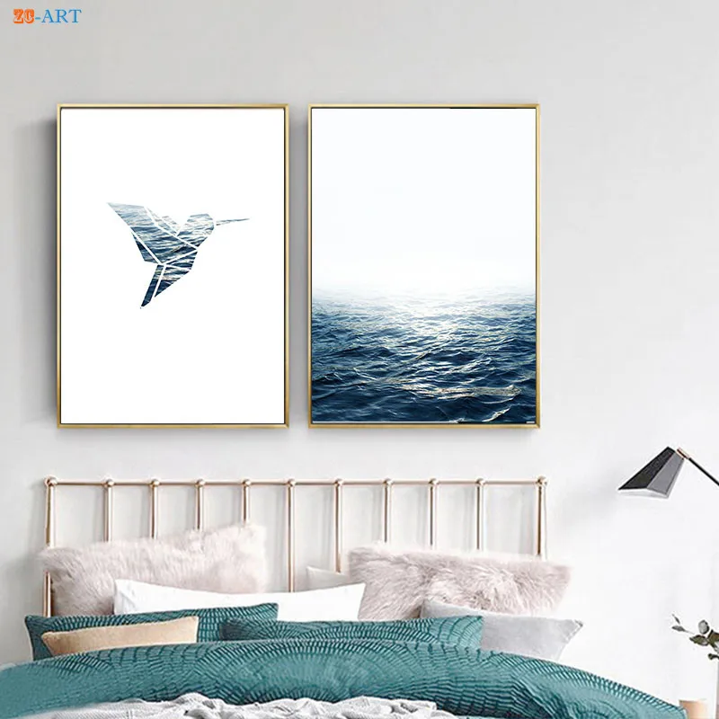 Синий Wall Art пейзаж Картина на холсте воды океана Природный Пейзаж Плакат Nordic
