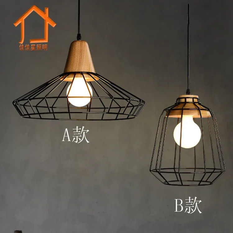  Vintage Wrought Iron Led Pendant Light Wooden Loft Hanging Cage Lamp Cafe Bar Dining Room Suspensio - 32920363615