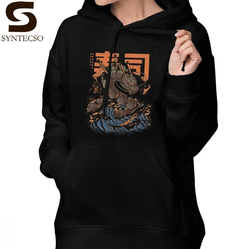 

Great Wave Hoodie Great Sushi Dragon Hoodies White Long-sleeve Hoodies Women Printed Streetwear Sexy Cotton XXL Pullover Hoodie