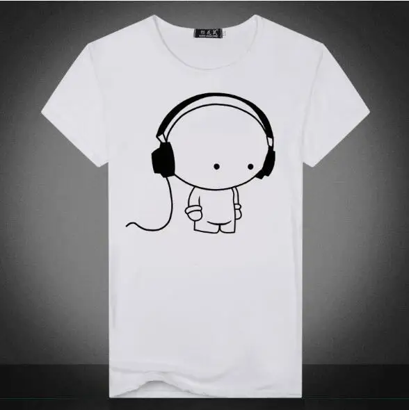 New short sleeve T-shirt for young men earphone casual printed doll men's wear cross-border express sale | Мужская одежда