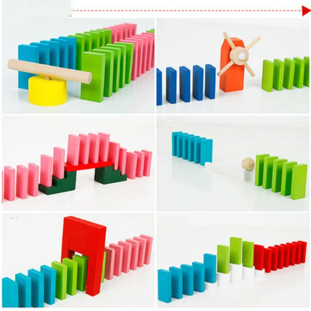 Children Wooden Domino Accessories Building Blocks Toys Board Games Colorful Wood Jigsaw Learning Block Bricks Toy Gifts 2