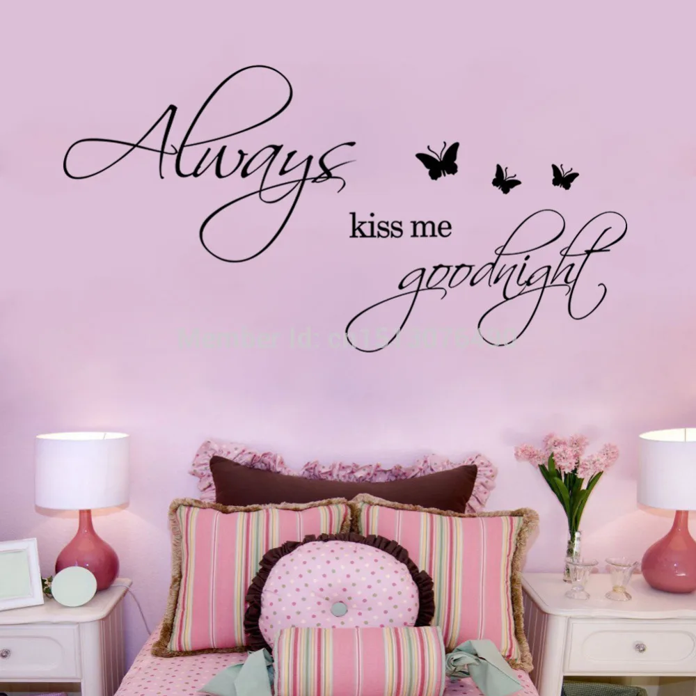 12''*24 Always Kiss Me Goodnight butterflies DIY Art Vinyl Quote Wall