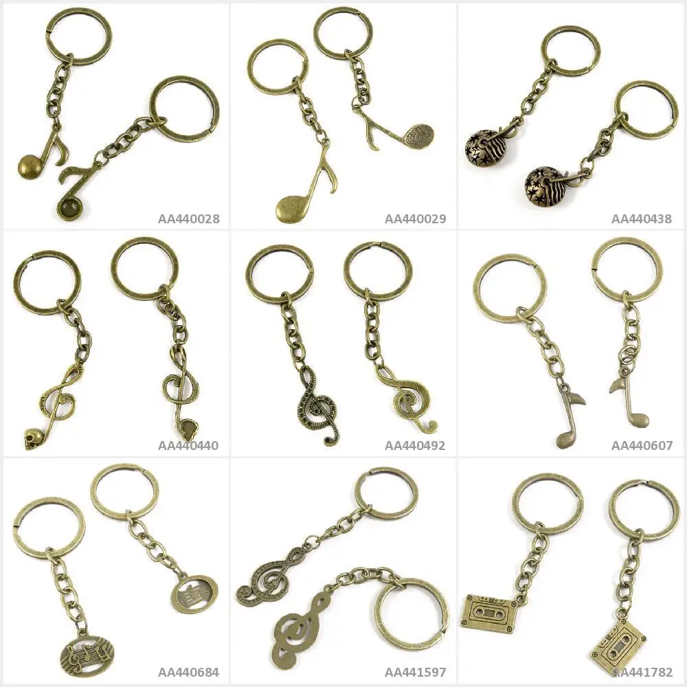 

Antique Bronze Tone Keychain Keyring Keytag Audio Cassette Tapes Music Musical Note Symbol Skull Key Chain Ring Jewelry Charms