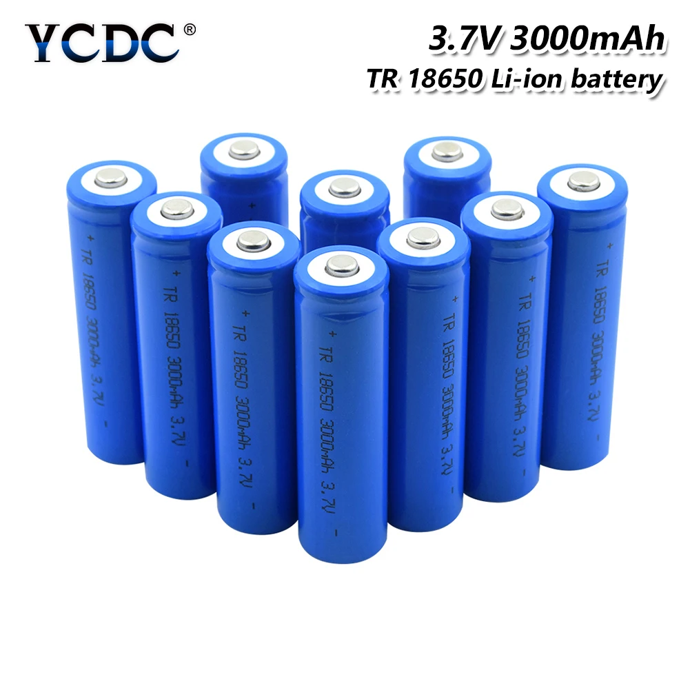 

1/2/4/6/8/10Pcs BLUE Pointed 18650 Battery 3.7V 3000mAh Lithium Charging Rechargeable Batteries Li-ion Cell For Flashlight