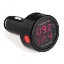 Led Dual Display 2 In 1 DC 12V 24V Digital Car Voltmeter Thermometer Temperature Meter Battery Monitor