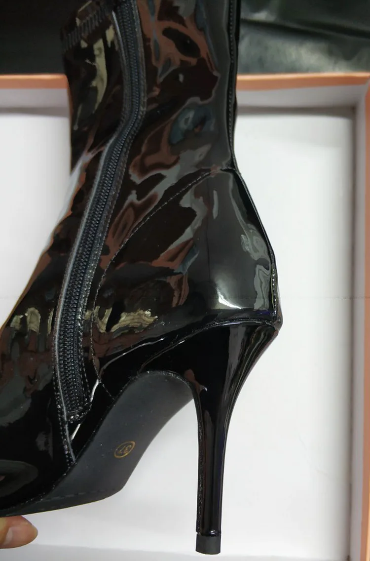 Роскошные брендовые сапоги из лакированной кожи; женские пикантные сапоги до середины икры; женская обувь из зеркальной кожи на высоком каблуке; INS style Botas Mujer