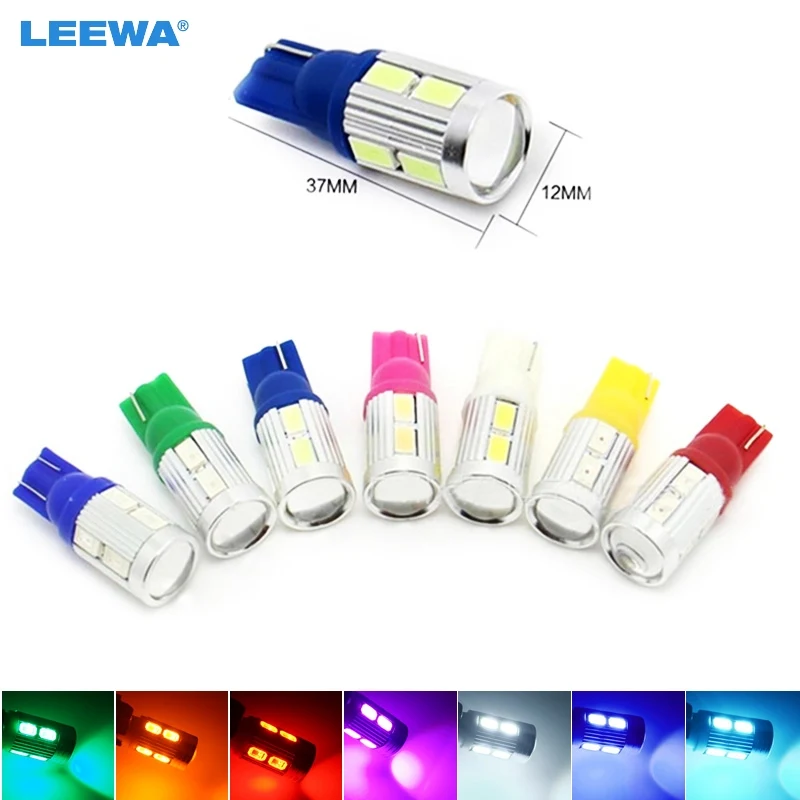 LEEWA 50 шт. DC12V T10 194/168 клиновидный 10-SMD 5630 чип автомобильная светодиодная лампа с