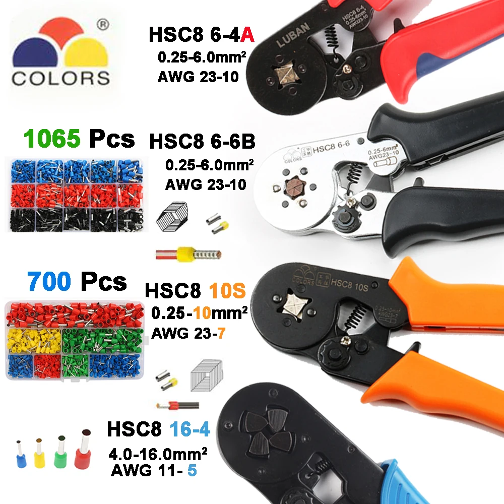 HSC8 6-4B MINI-TYPE SELF-ADJUSTABLE PLIER 0.25-6mm2 Terminals Crimping Tool 