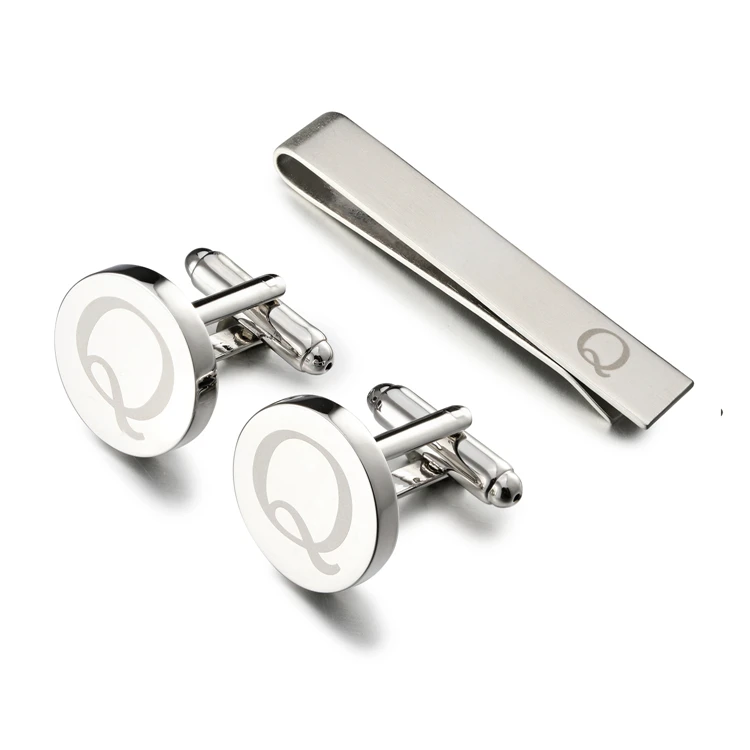LEPTON Alphabet Cufflinks & Tie Clip Set for Men - Elegant Wedding & Business Accessory