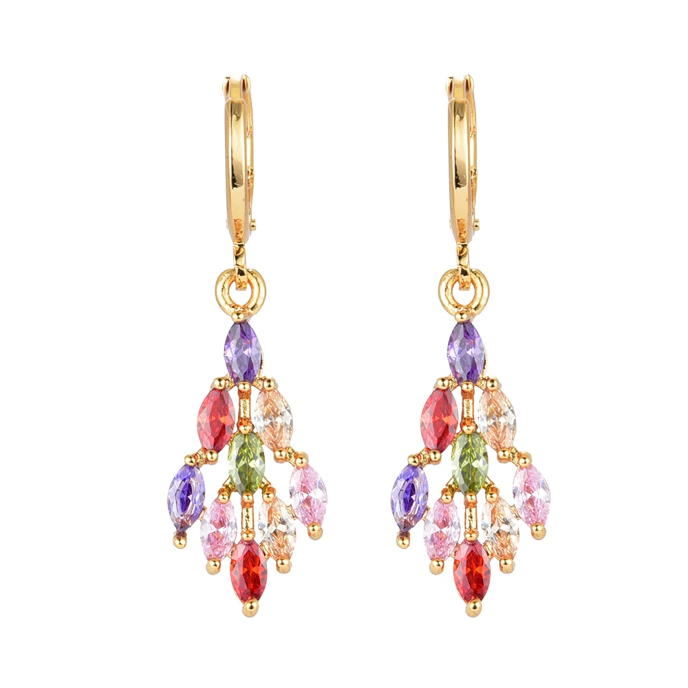 

Women Multi-color CZ Gold Color Earrings Leaf Cubic Zirconia Drop Dangle Earrings Jewelry
