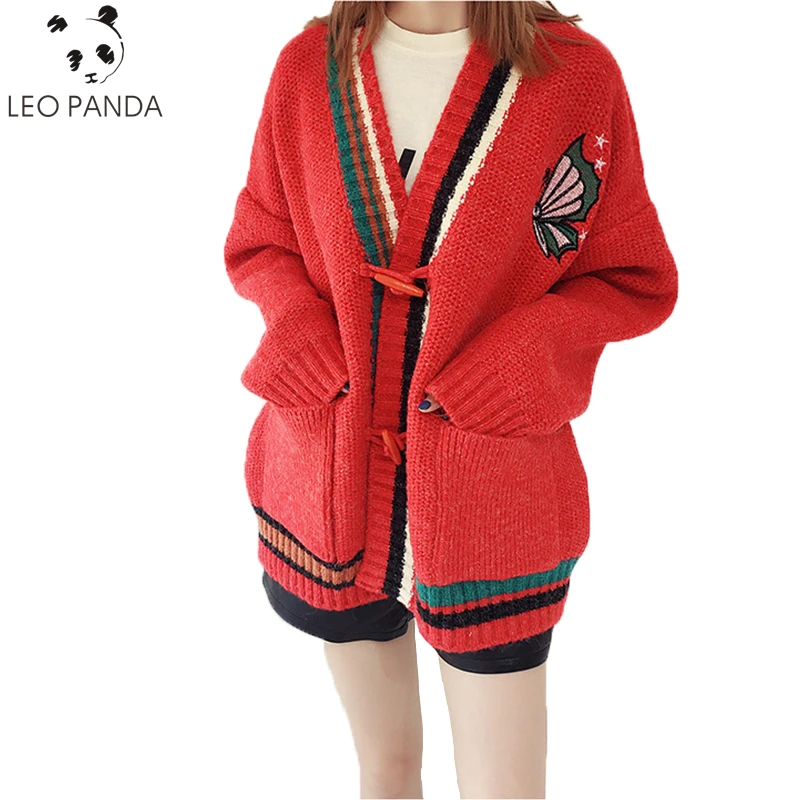 Autumn New Fashion Womens Animal Embroidery Casual Loose coat Long sleeves V-Neck Sweater Knitted needle Female C 462 |