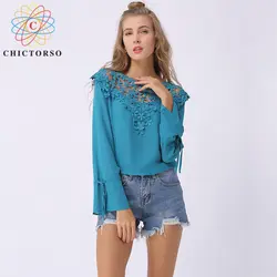 Chictorso с длинным рукавом Шифоновая блузка женские топы и блузки Плюс Размеры Летняя блузка 2018 новые рубашки blusas feminina белая рубашка