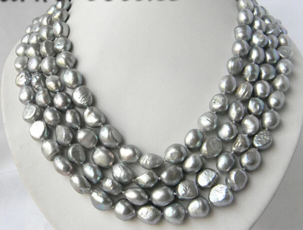 fastAA 4Strands 18'' 11mm Gray Baroque Freshwater Pearl Necklace AAA | Украшения и аксессуары