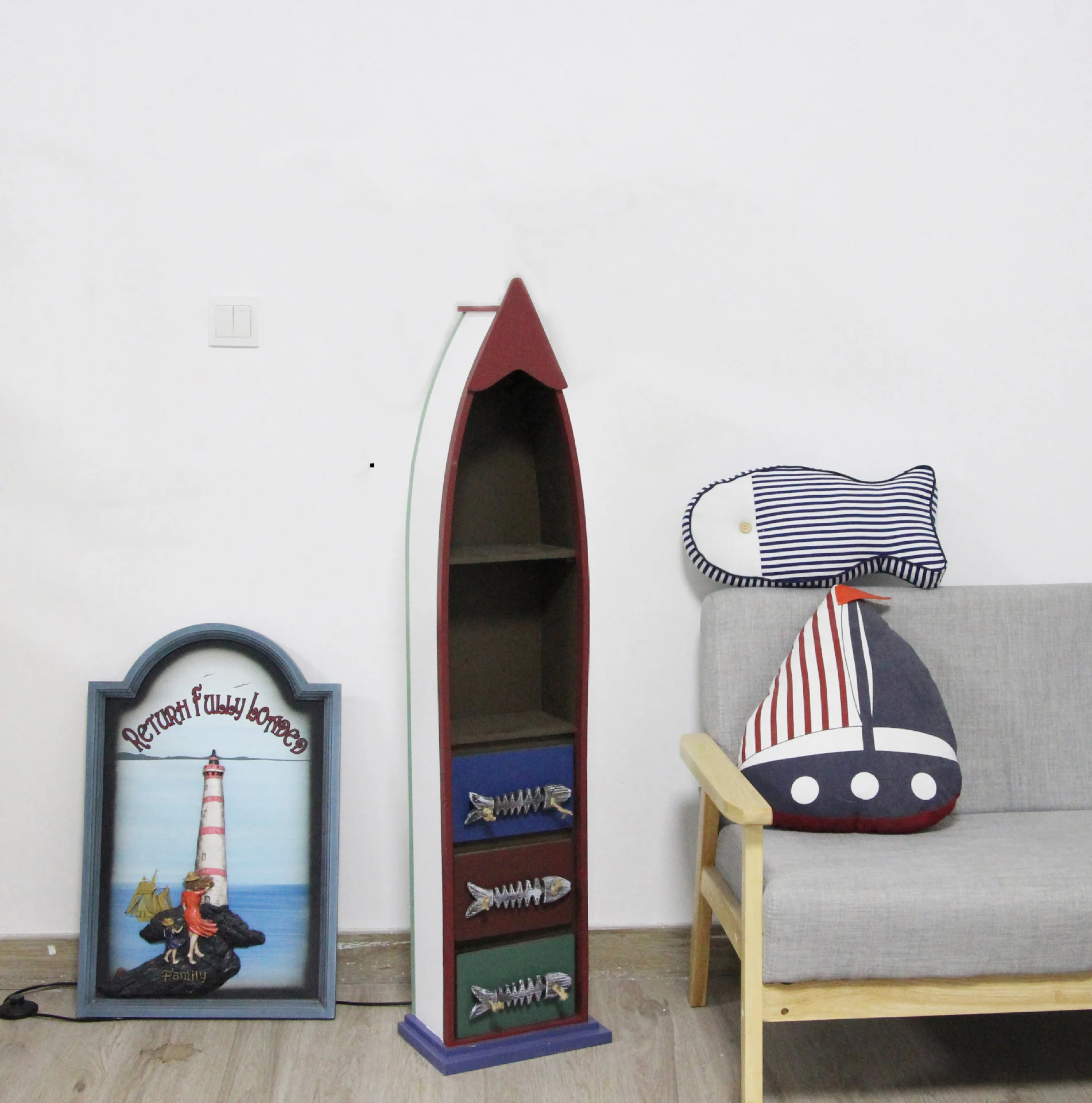 

Shipboard Wooden Mediterranean Sea Bedside Cabinets Bookcases Upright Cabinet Decorative Cabinets Accessories