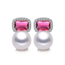 Women Gift word 925 Sterling silver real Pearl natural pearl earrings