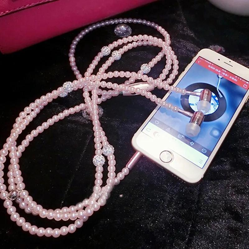 Luxury-Bling-Diamond-earphone-Pearl-Necklace-Chain-In-Ear-Earphone-Stereo-With-Mic-For-iphone-6