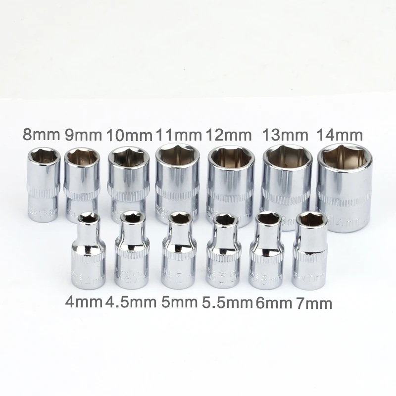13Pcs 1/4" 4 4.5 5 5.5 6 7 8 9 10 11 12 13 14mm Socket Wrench Set Hex Metric 6 Point Socket Head Bit Sleeve Kit 2