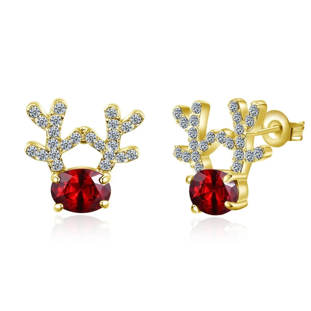 China Fashion Christmas Earrings For Women Dangle Luxury Crystal  Stud Earrings Reindeer Shape Red Color CZ Stone Earring Gift (1)