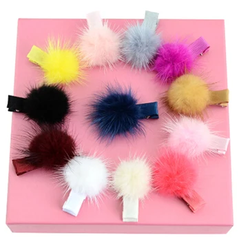 

12pcs/lot Candy Colors 4.5cm Pom Pom Ball Hair Grips Clips Fashion mink fur pompon Hair ties Accessories Hairpin