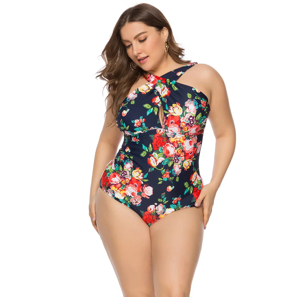 

2019 new print plus size one-piece swimsuit halter sexy Ladies two ways to wear Beach Bathing Suit Swimwear XXL-5XL