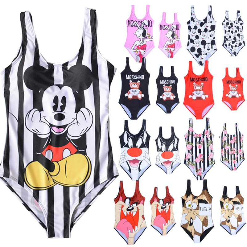 

Family Matching Bathing Suits One Piece Cartoon Swimsuit Bikini Mickey Mommy & Me Family Matching Swimsuites Thong Monokini