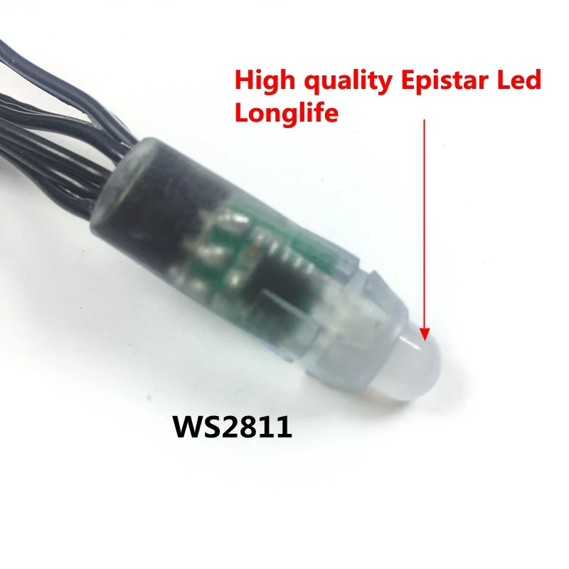 US $11.25 50pcs DC5VDC12V 12mm WS2811 IC RGB Led Pixel Module String Black Wire Waterproof IP68 Digital Full Color LED Pixel Light