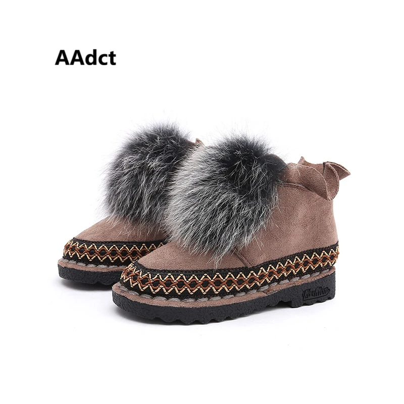 

AAdct Genuine leather girls boots fashion cotton warm winter kids boots for girls Brand High quality new children boots fur
