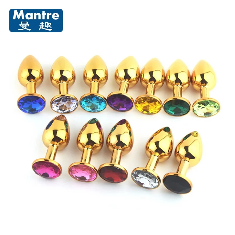 Golden Booty Beads Stainless Steel Metal Anal Plug With Crystal Jewelry 